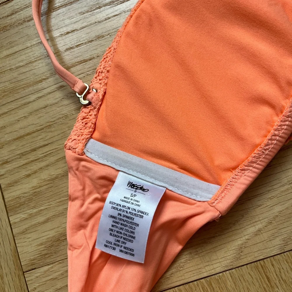 Orange Bikini Top with Lace Overlay - Picture 2 of 4